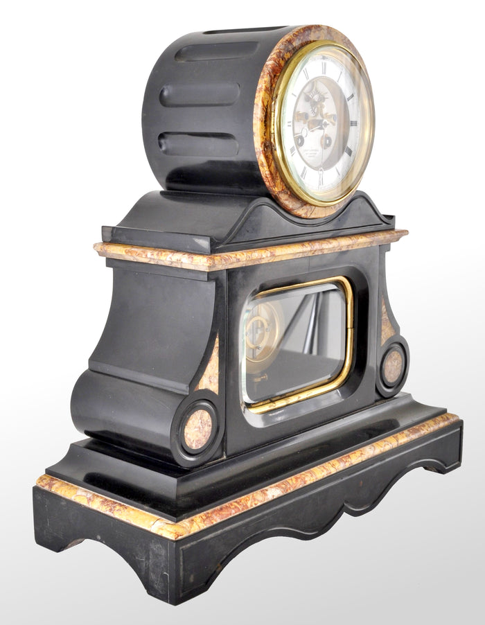 Antique 8-Day Marble & Slate Mantel Clock by Henri Marc of Paris, circa 1870