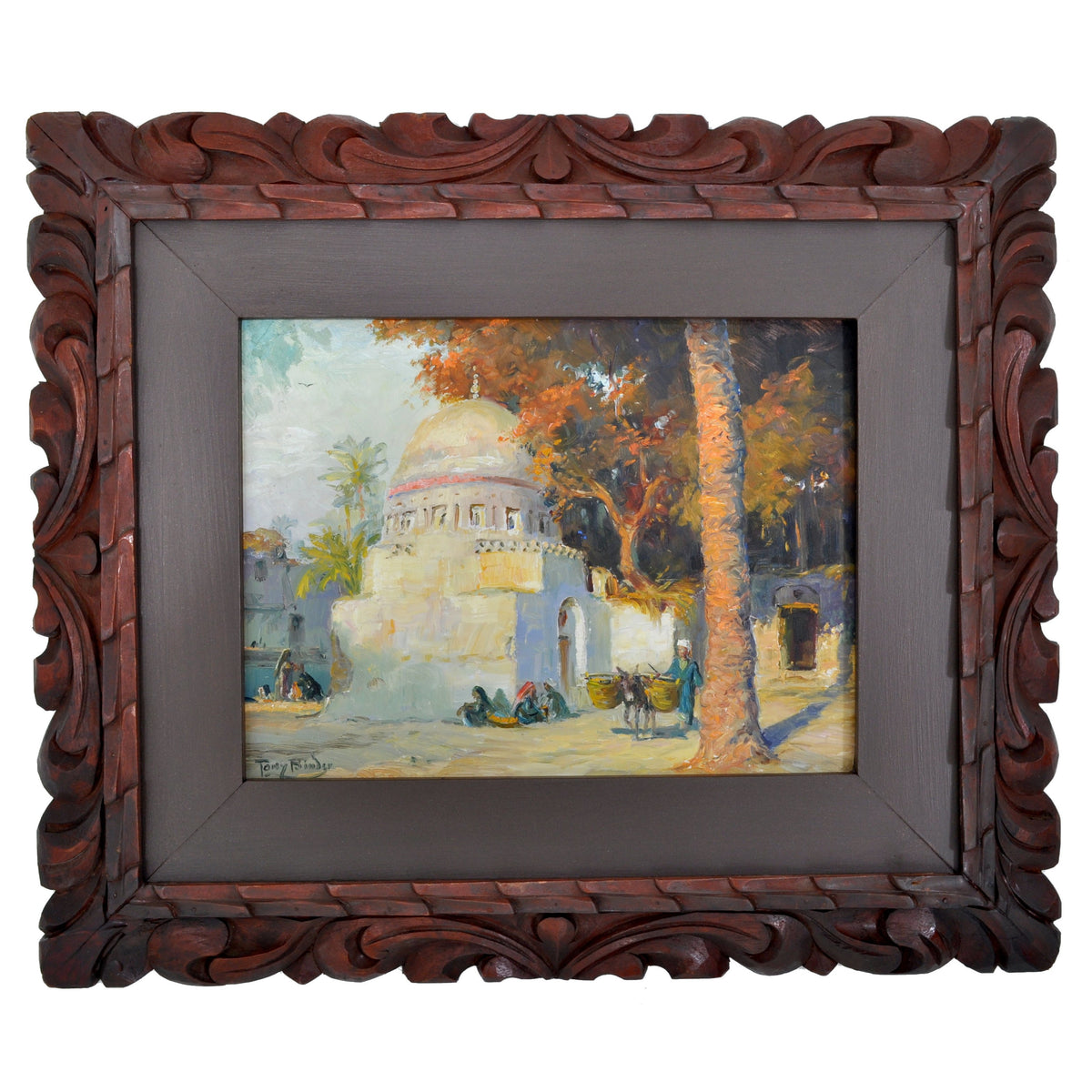 Antique Orientalist Painting of Cairo, Egypt by Anton 'Tony' Binder (1868-1944), Oil on Panel, circa 1895