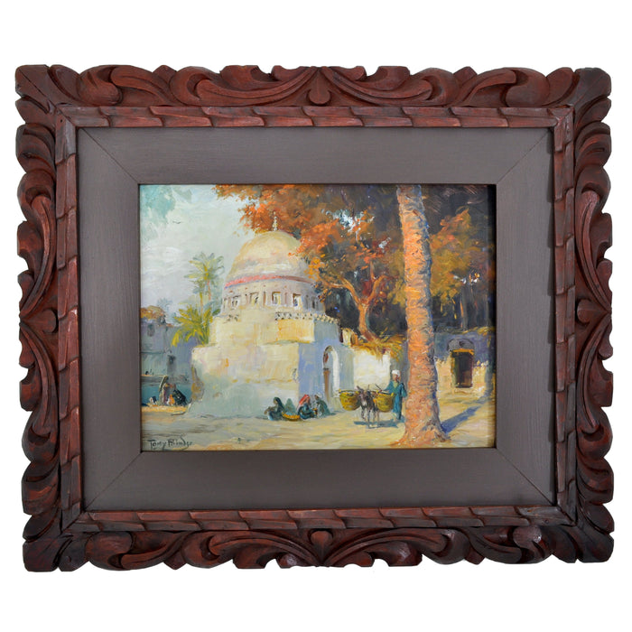 Antique Orientalist Painting of Cairo, Egypt by Anton 'Tony' Binder (1868-1944), Oil on Panel, circa 1895