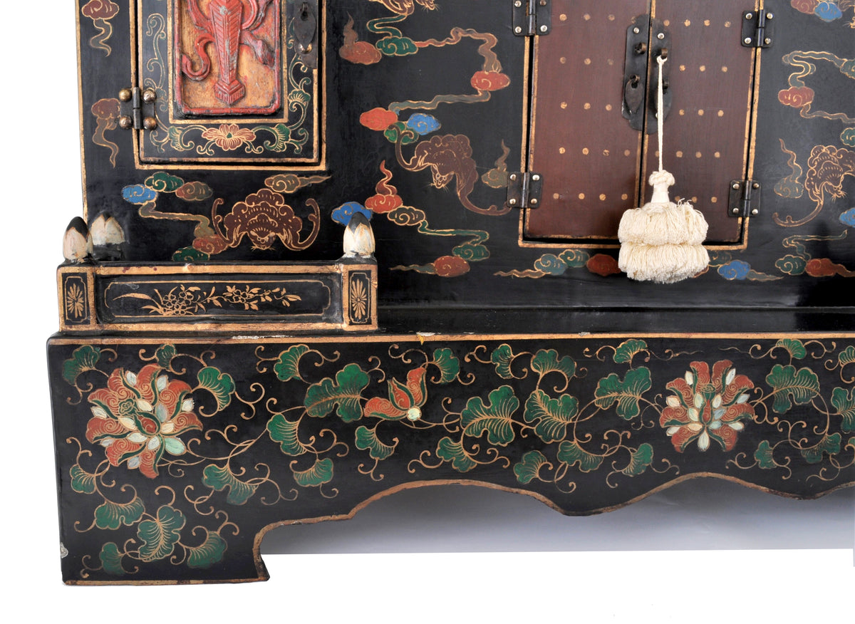 Antique Chinese Qing Dynasty Lacquer Cloisonné Buddhistic Shrine / Cabinet, circa 1900