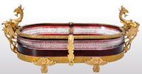 Antique French Cut Glass Crystal Ruby Doré Bronze Griffin Centerpiece, circa 1880