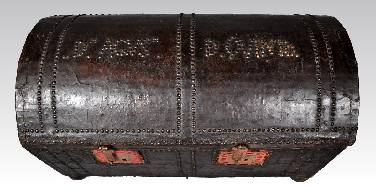 Antique Spanish Baroque Leather and Studded Wedding Trunk / Coffer, circa 1700