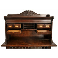 Antique Arts & Crafts Carved Oak Lawyer's / Barrister's Bookcase / Desk, Leaded Glass, circa 1900