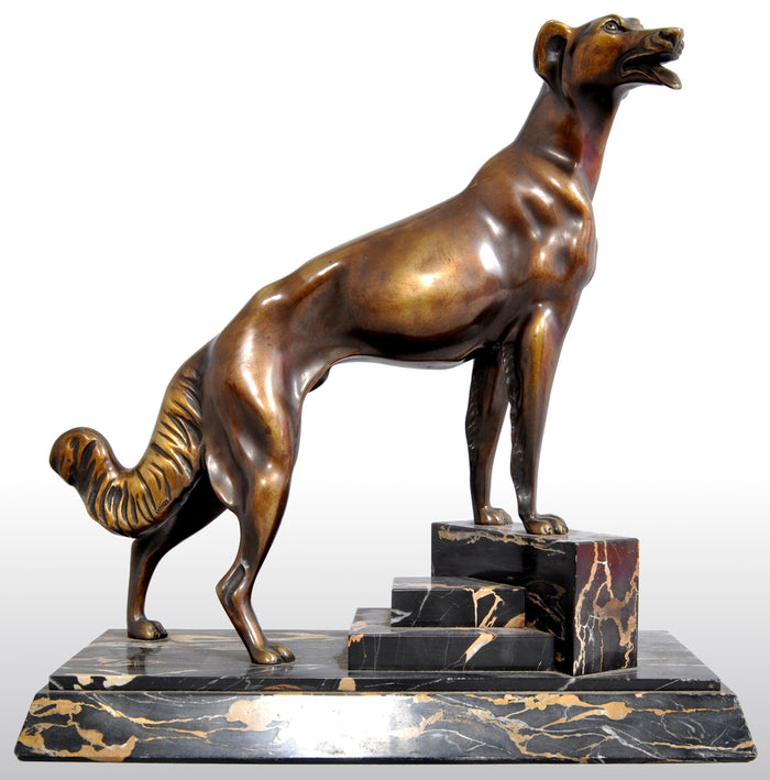 Antique Art Deco Bronze Russian Borzoi/Wolfhound/Dog by Louis-Albert Carvin (1875-1951)
