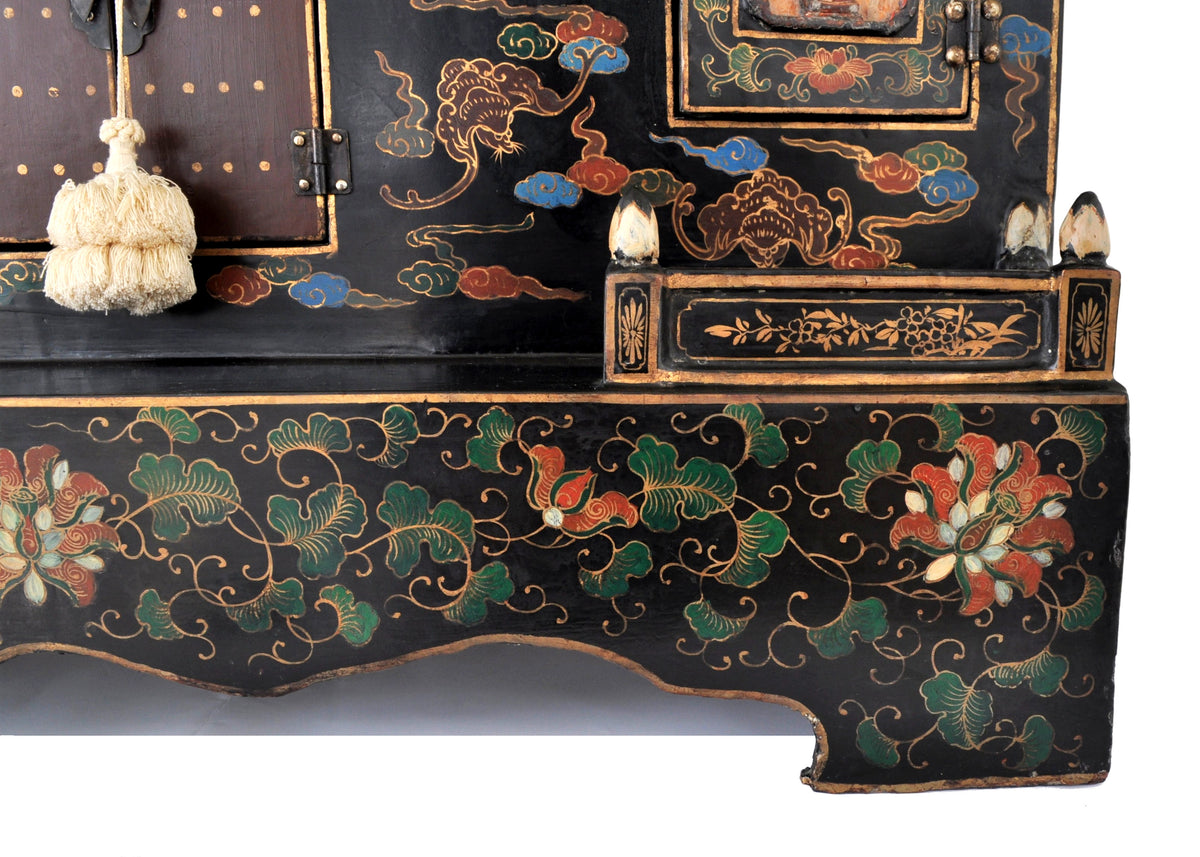 Antique Chinese Qing Dynasty Lacquer Cloisonné Buddhistic Shrine / Cabinet, circa 1900