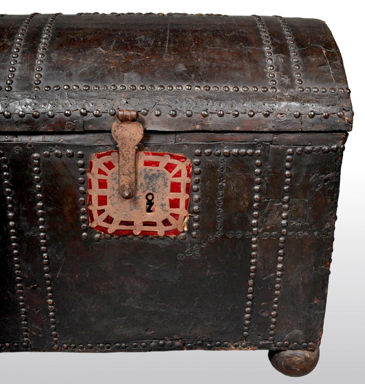 Antique Spanish Baroque Leather and Studded Wedding Trunk / Coffer, circa 1700