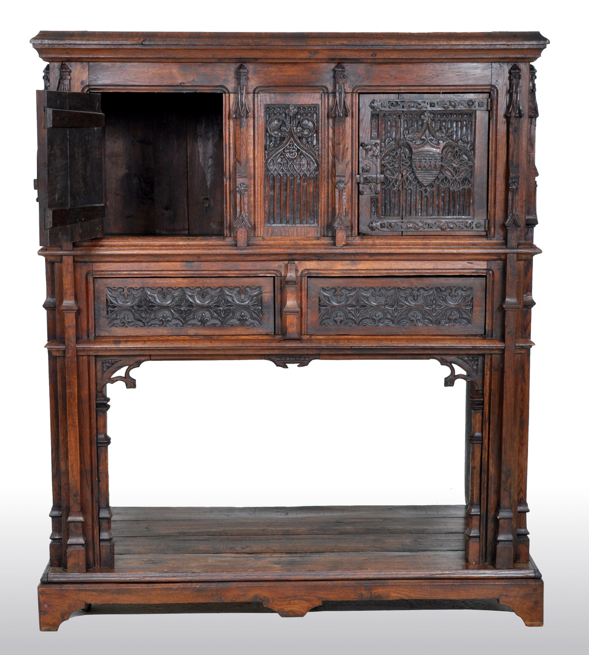 Antique French Gothic Oak Chalice Court / Cabinet / Sideboard, circa 1860