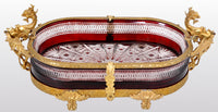 Antique French Cut Glass Crystal Ruby Doré Bronze Griffin Centerpiece, circa 1880