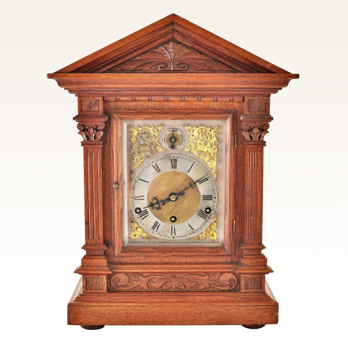 Antique German Oak Case 8-Day Westminster Chime Mantel Clock by Kienzle Uhren, circa 1900