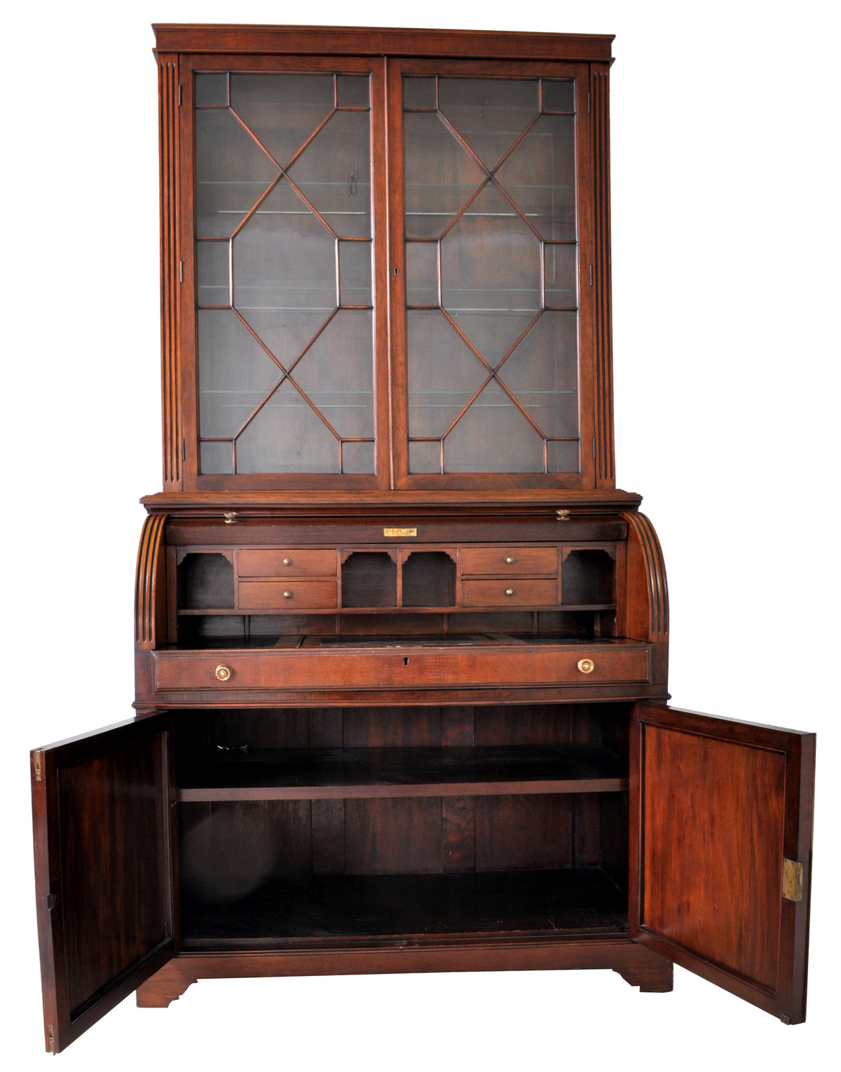 Fine Antique 19th Century George IV Mahogany Cylinder Bookcase / Secretary / Desk, Circa 1830