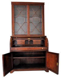 Fine Antique 19th Century George IV Mahogany Cylinder Bookcase / Secretary / Desk, Circa 1830