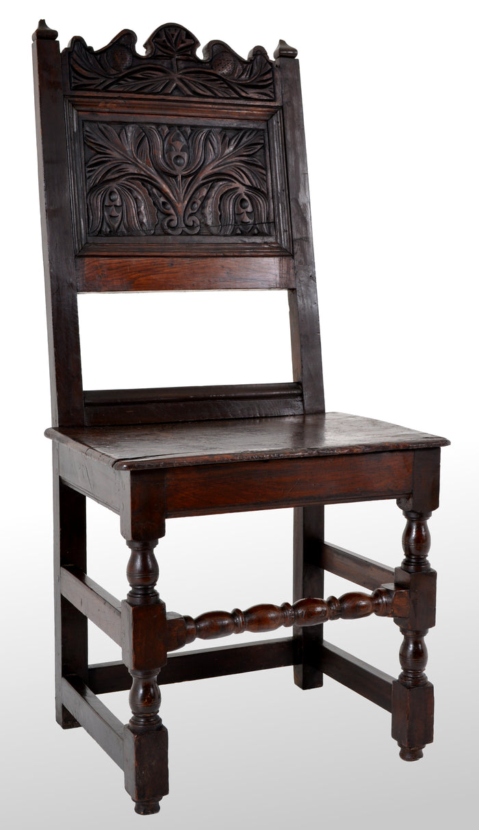 Antique 17th Century English Jacobean Carved Oak Joined Chair, circa 1640
