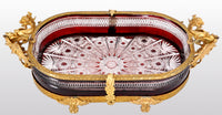 Antique French Cut Glass Crystal Ruby Doré Bronze Griffin Centerpiece, circa 1880