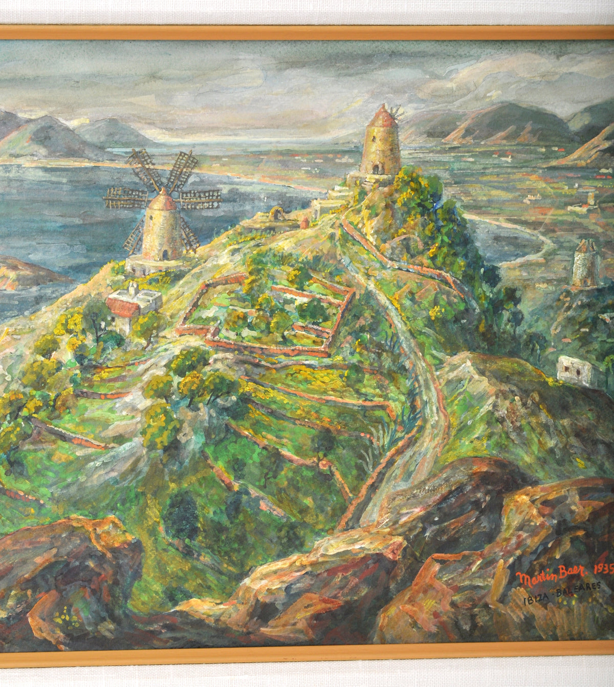 Antique Expressionist Painting of Ibiza by the American Artist Martin Baer 1935