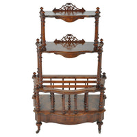 Antique English Burl Walnut Music Canterbury Whatnot, Circa 1870
