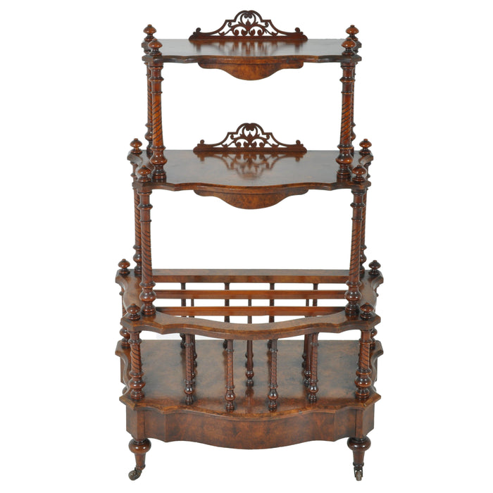 Antique English Burl Walnut Music Canterbury Whatnot, Circa 1870