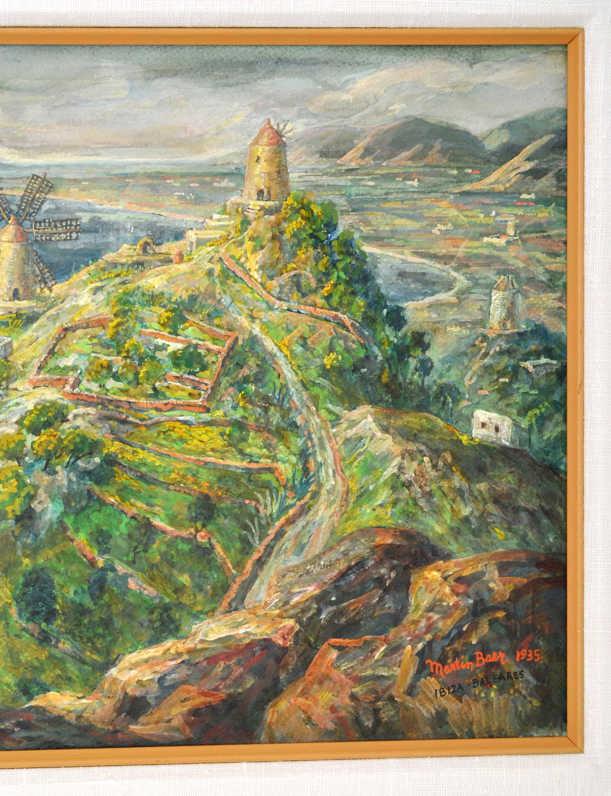 Antique Expressionist Painting of Ibiza by the American Artist Martin Baer 1935