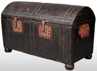 Antique Spanish Baroque Leather and Studded Wedding Trunk / Coffer, circa 1700