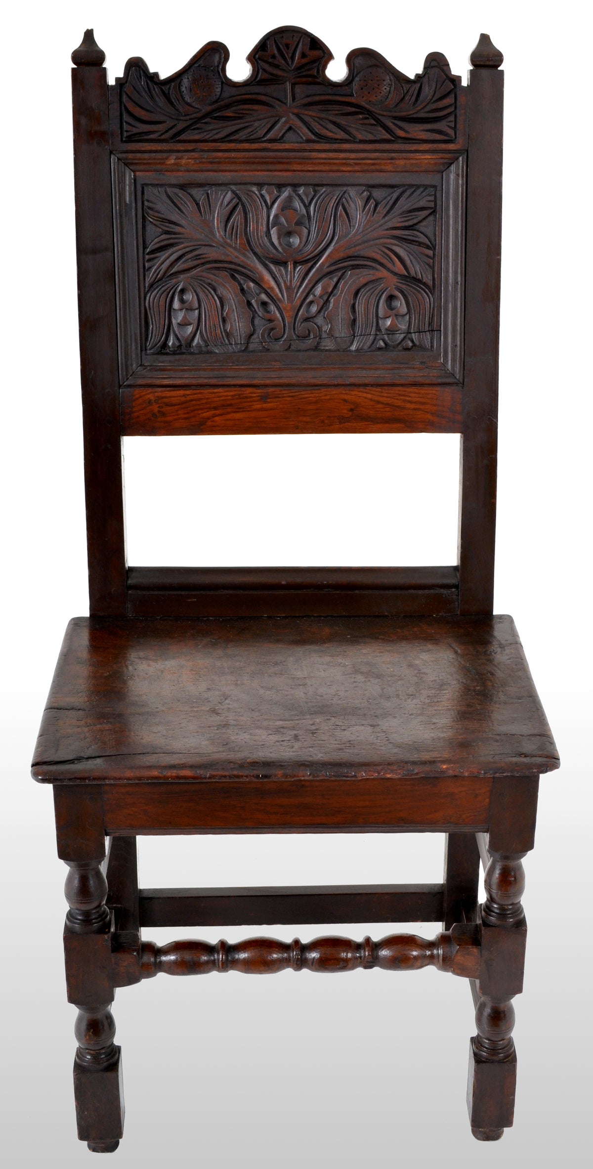 Antique 17th Century English Jacobean Carved Oak Joined Chair, circa 1640
