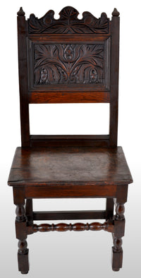 Antique 17th Century English Jacobean Carved Oak Joined Chair, circa 1640