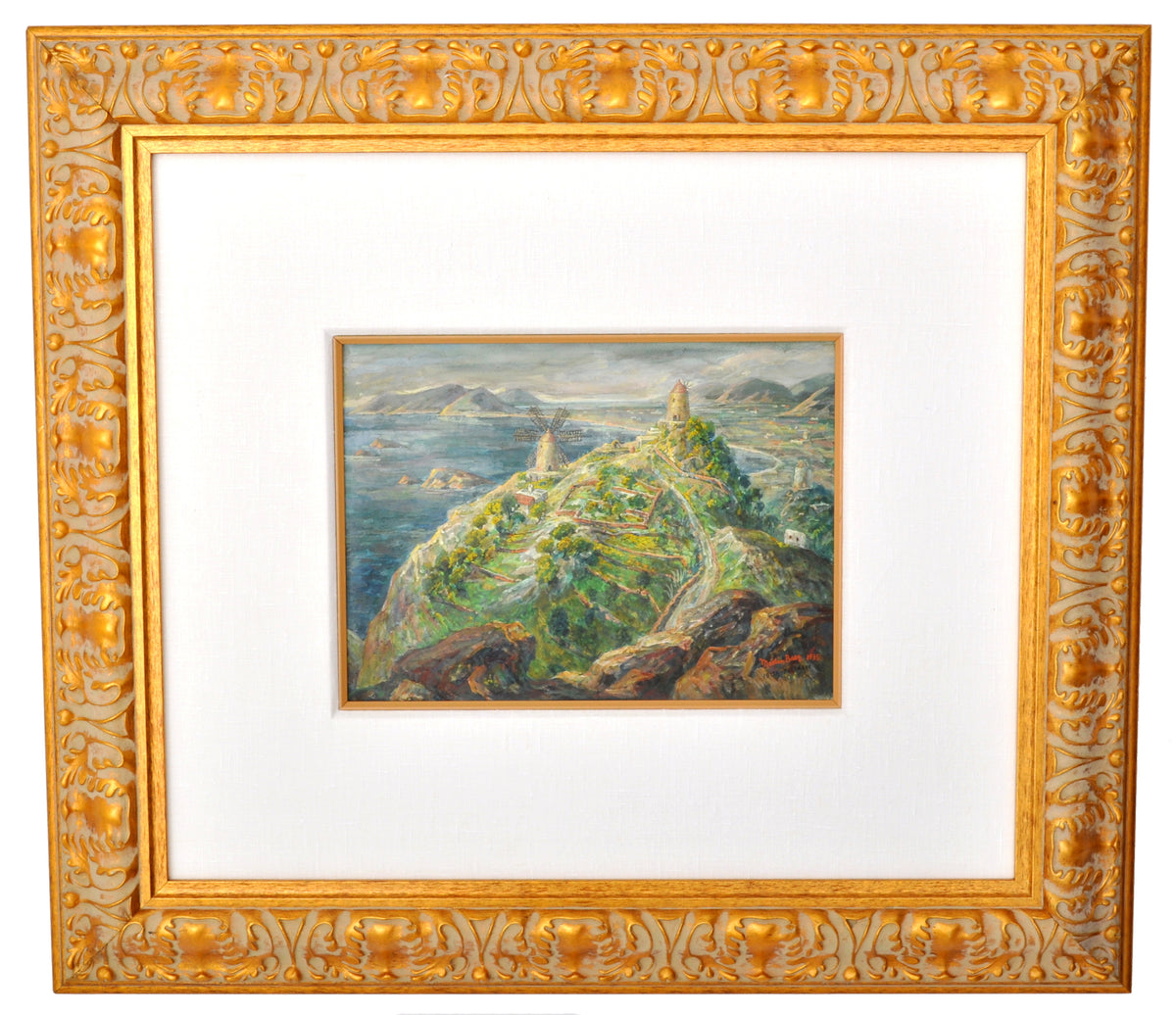 Antique Expressionist Painting of Ibiza by the American Artist Martin Baer 1935