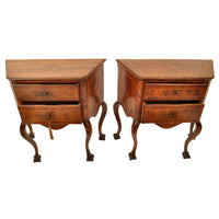 Pair of Antique Italian Inlaid Walnut Baroque Commodes / Chests / Stands / Tables, circa 1750