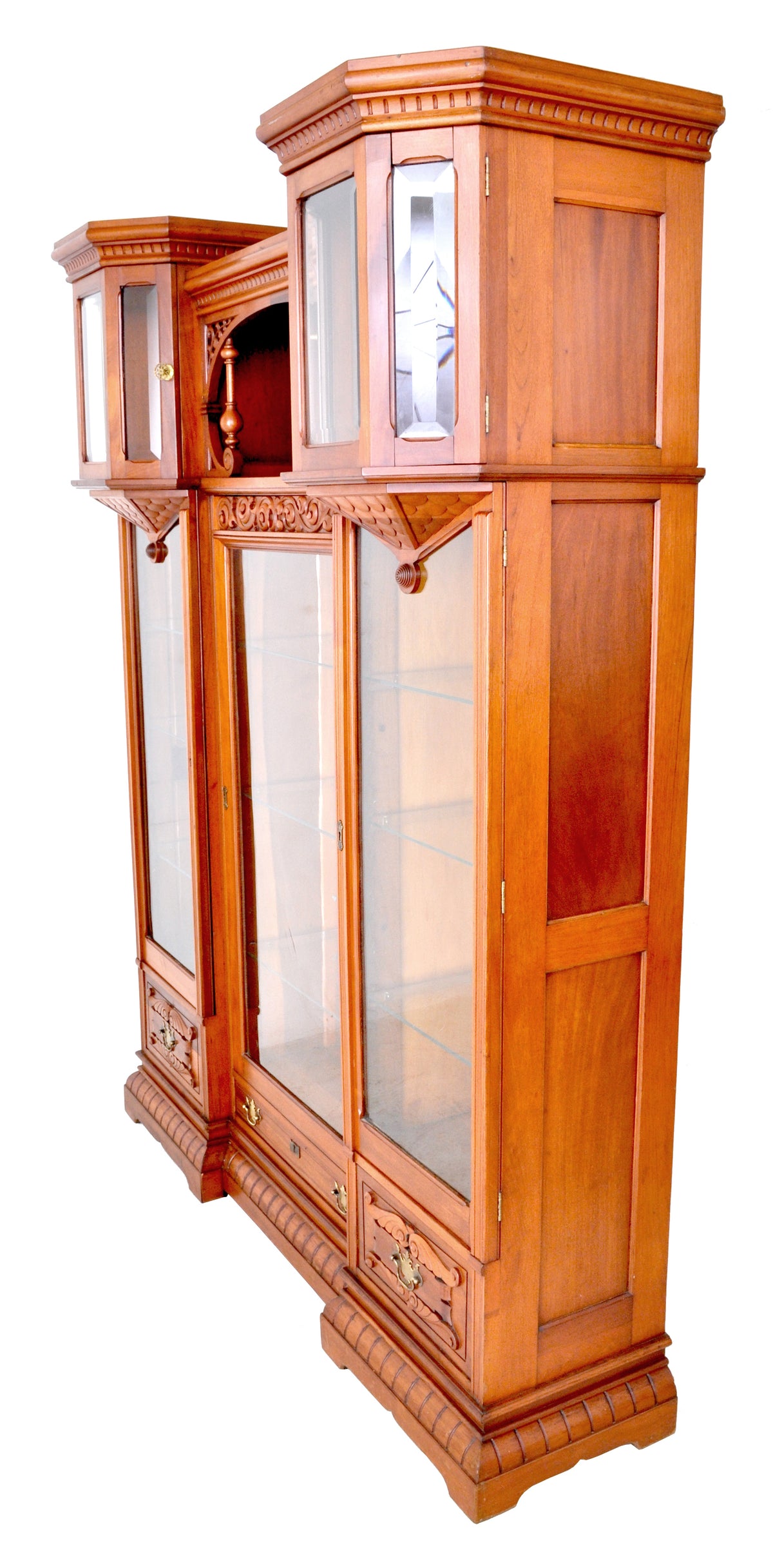 Antique American Eastlake Walnut Breakfront Bookcase / Hutch / Cabinet, Circa 1890