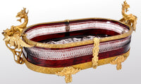 Antique French Cut Glass Crystal Ruby Doré Bronze Griffin Centerpiece, circa 1880