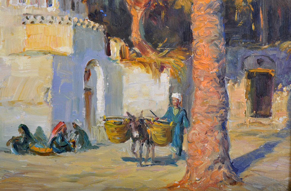 Antique Orientalist Painting of Cairo, Egypt by Anton 'Tony' Binder (1868-1944), Oil on Panel, circa 1895