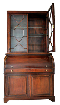 Fine Antique 19th Century George IV Mahogany Cylinder Bookcase / Secretary / Desk, Circa 1830