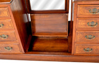 Antique Victorian Walnut Triple Mirror Twin Pedestal Dressing Table / Princess Vanity Chest, circa 1870