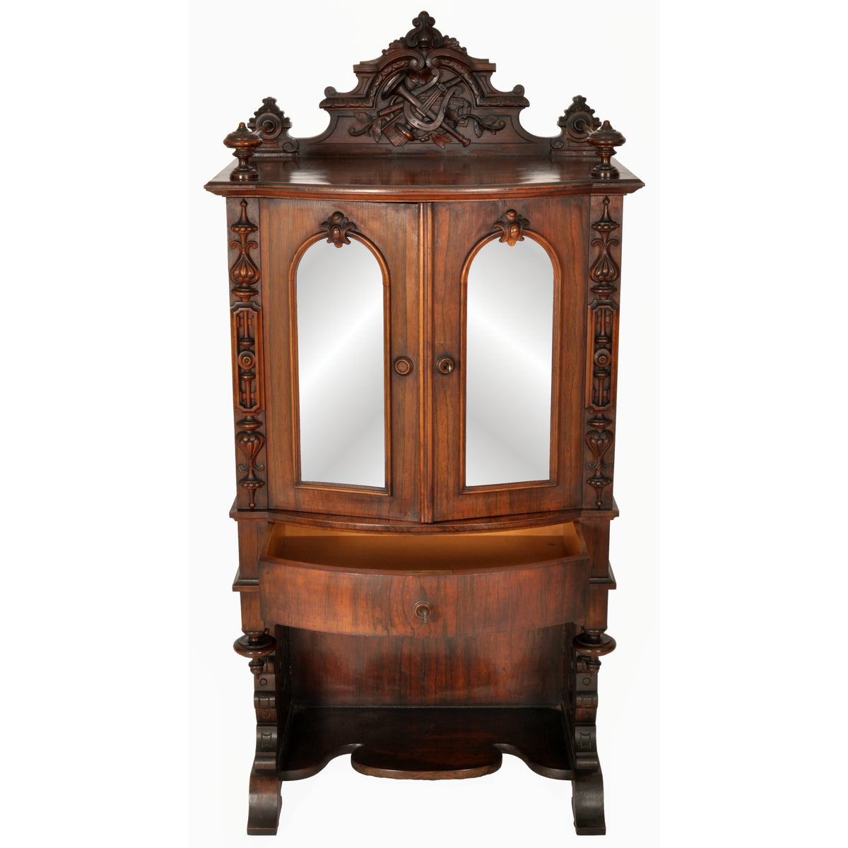 Antique American Renaissance Revival Carved Rosewood Music Cabinet, circa 1870