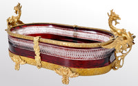 Antique French Cut Glass Crystal Ruby Doré Bronze Griffin Centerpiece, circa 1880