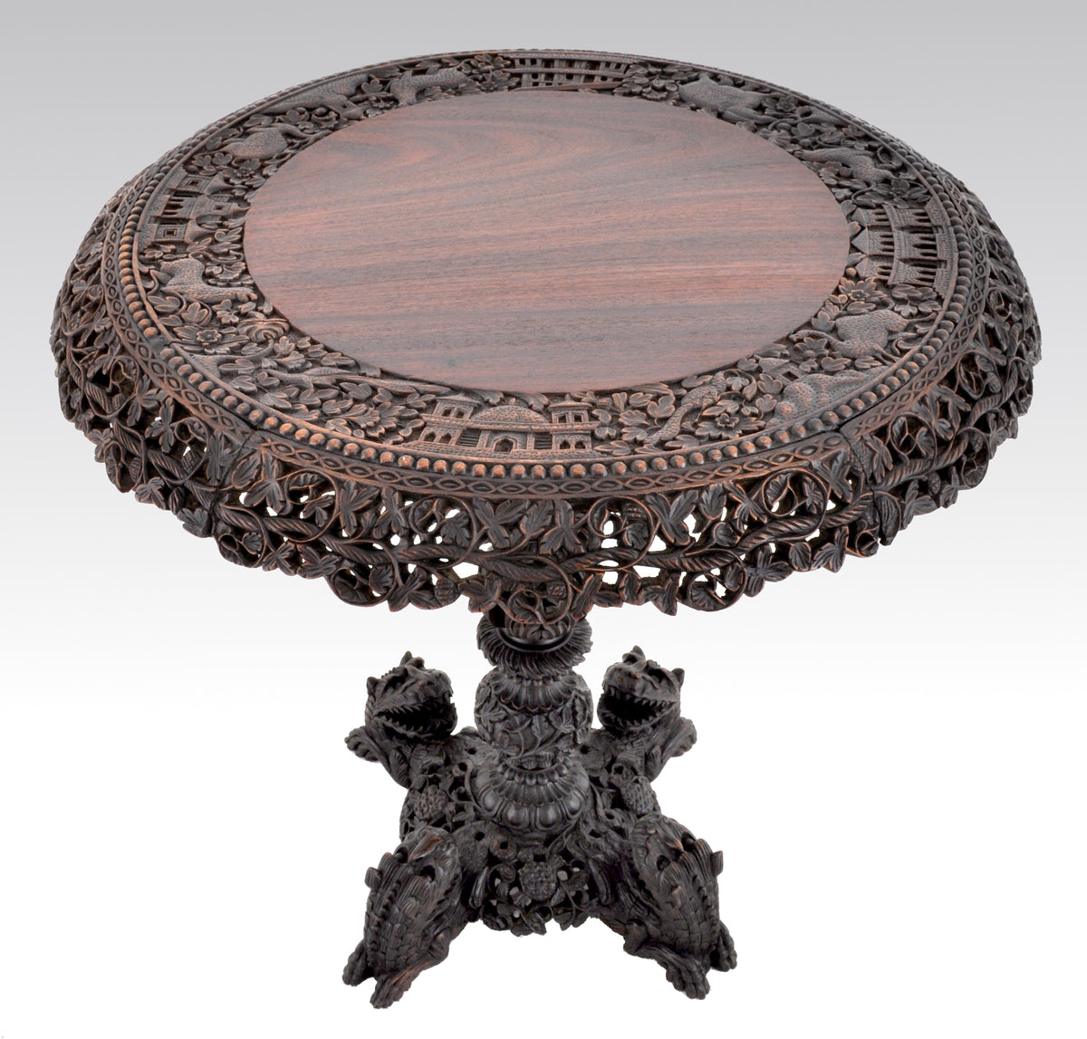 Antique 19th Century Anglo-Indian Carved Rosewood Tilt-Top Table, Circa 1870