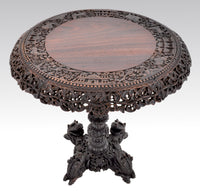 Antique 19th Century Anglo-Indian Carved Rosewood Tilt-Top Table, Circa 1870