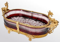 Antique French Cut Glass Crystal Ruby Doré Bronze Griffin Centerpiece, circa 1880