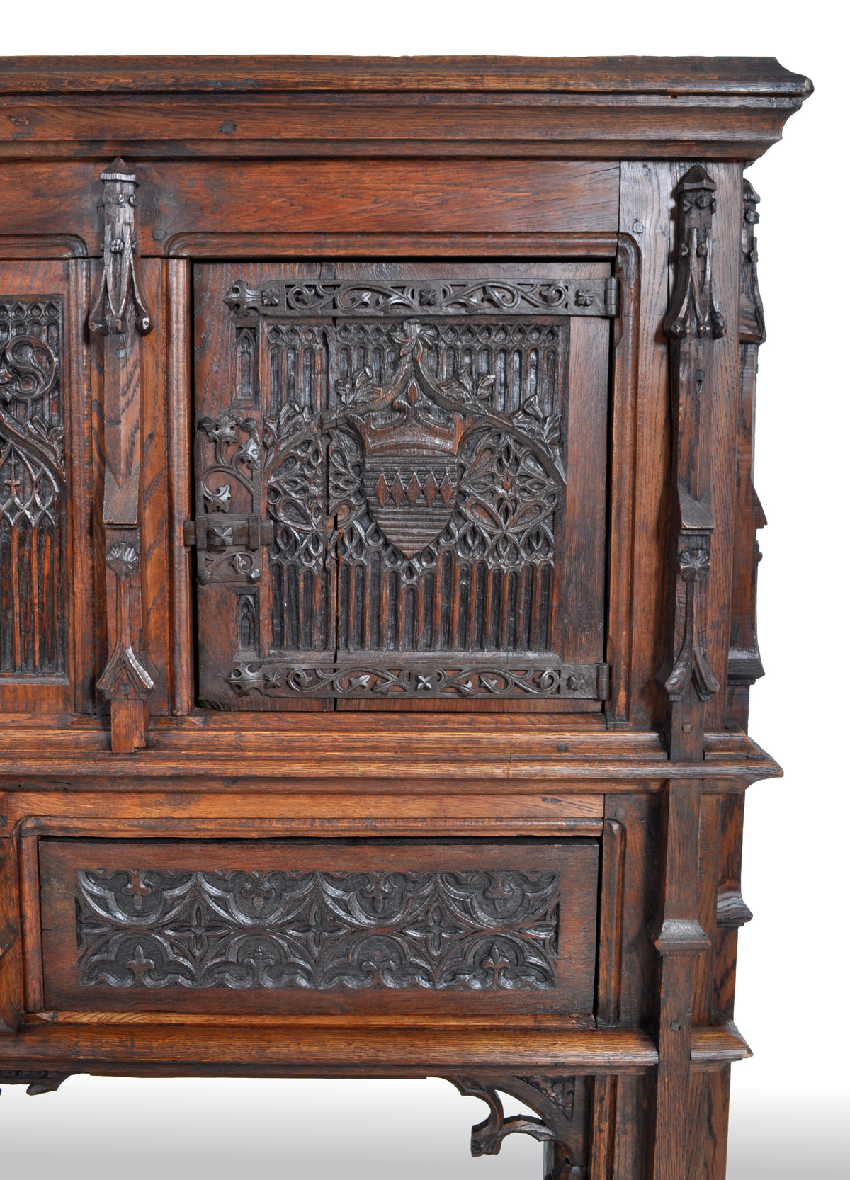 Antique French Gothic Oak Chalice Court / Cabinet / Sideboard, circa 1860