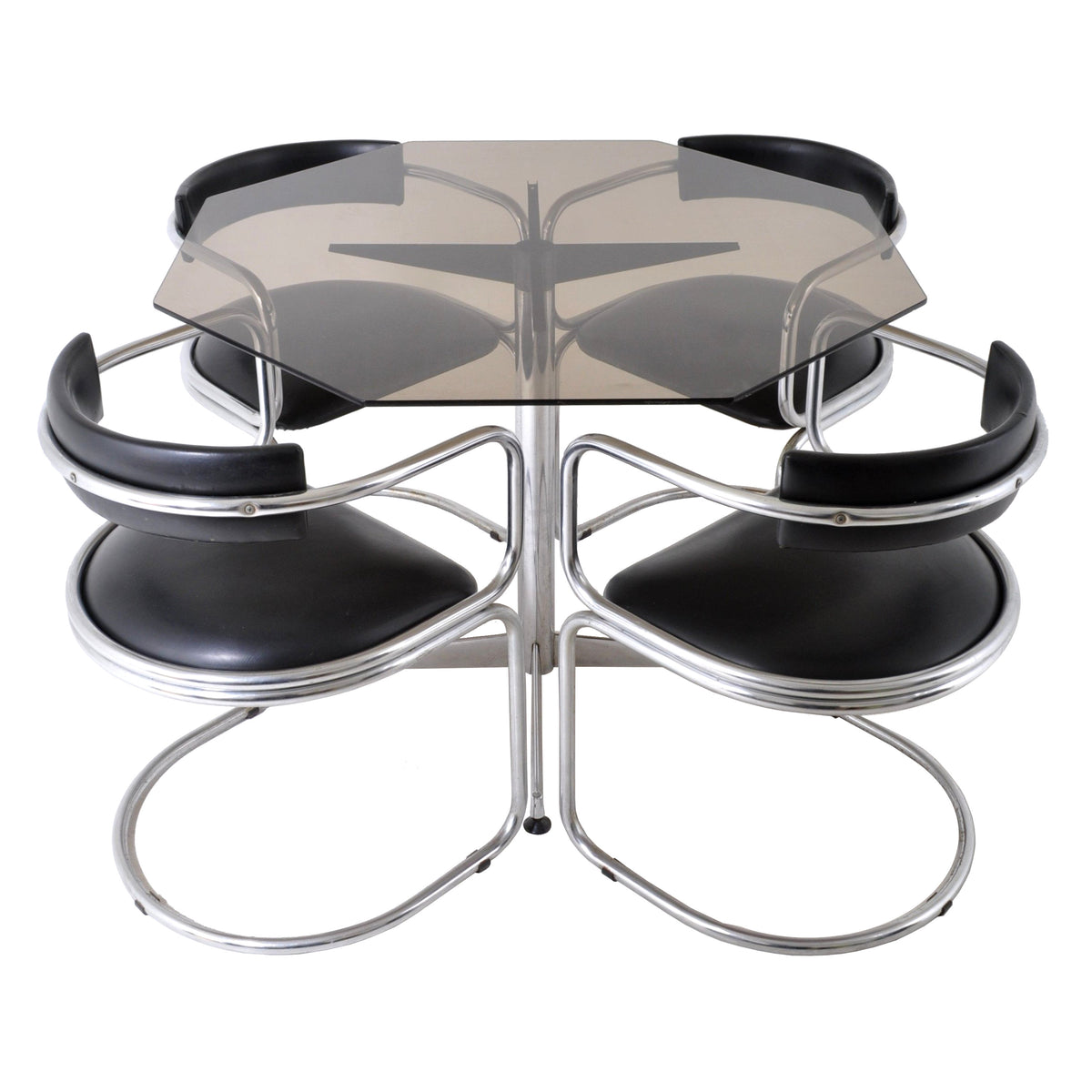 Mid-Century Modern Tubular Steel & Vinyl Dinette Set (4 Chairs & Table), 1960s