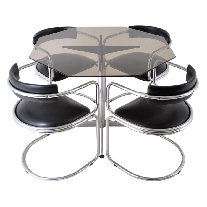 Mid-Century Modern Tubular Steel & Vinyl Dinette Set (4 Chairs & Table), 1960s