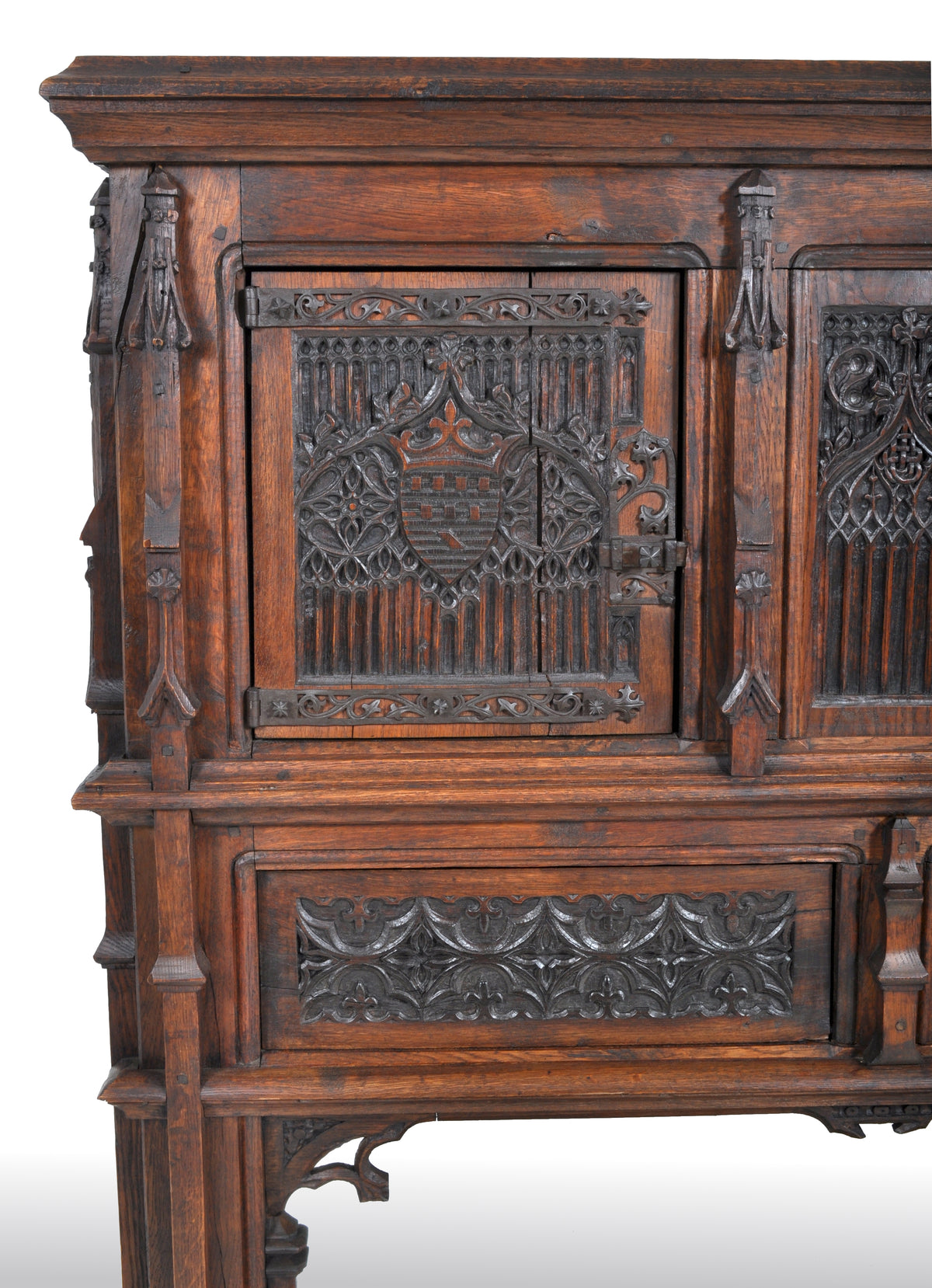Antique French Gothic Oak Chalice Court / Cabinet / Sideboard, circa 1860