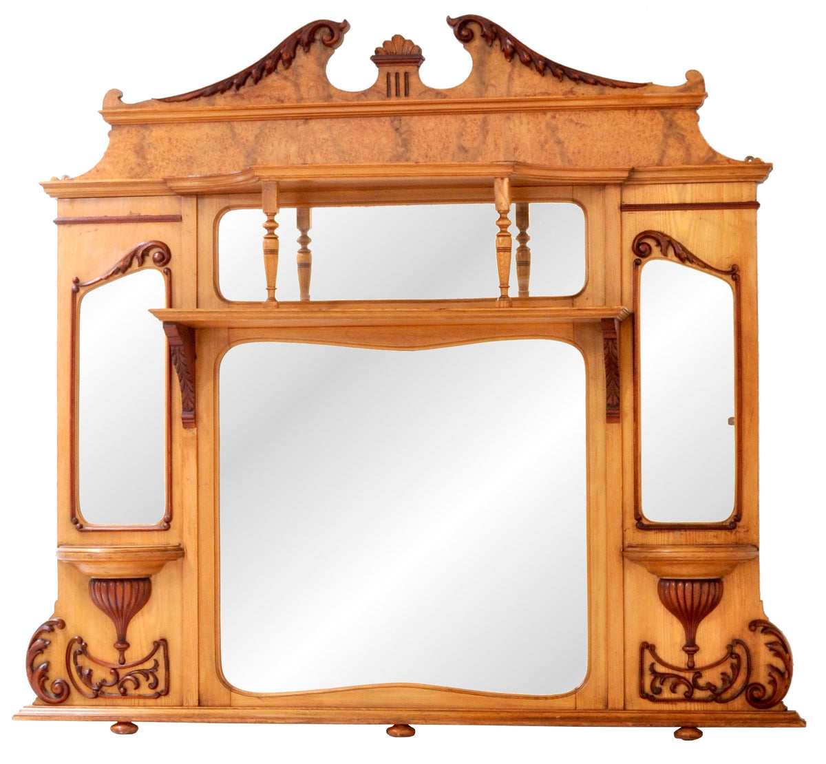 Antique American Neo-Classical Walnut & Ash Overmantel Mirror, circa 1870