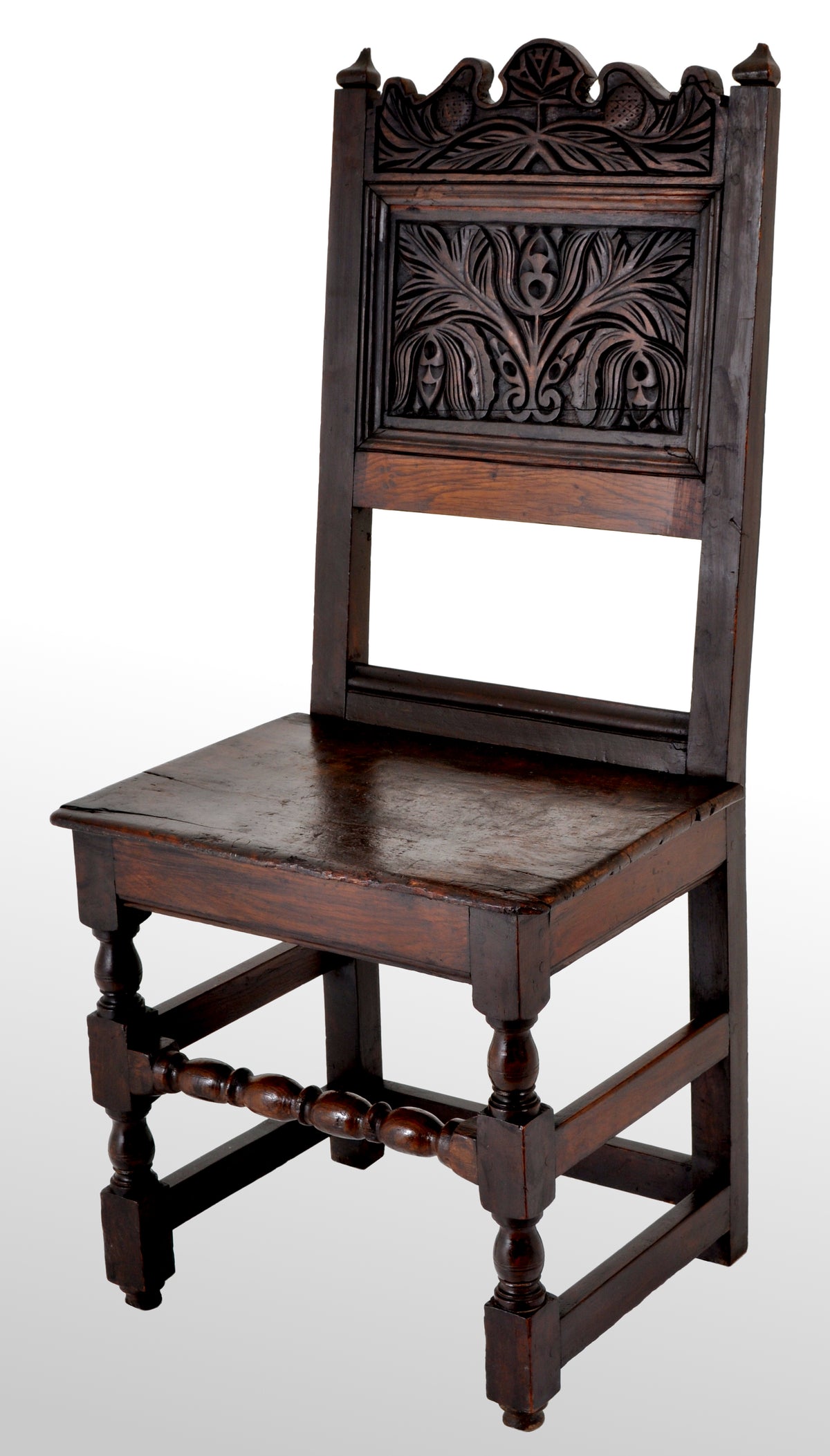 Antique 17th Century English Jacobean Carved Oak Joined Chair, circa 1640
