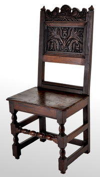 Antique 17th Century English Jacobean Carved Oak Joined Chair, circa 1640