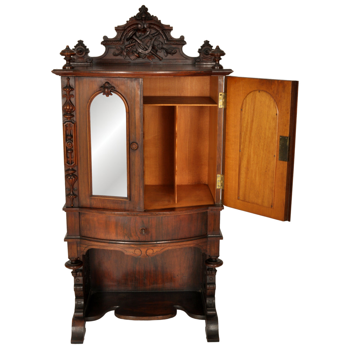 Antique American Renaissance Revival Carved Rosewood Music Cabinet, circa 1870