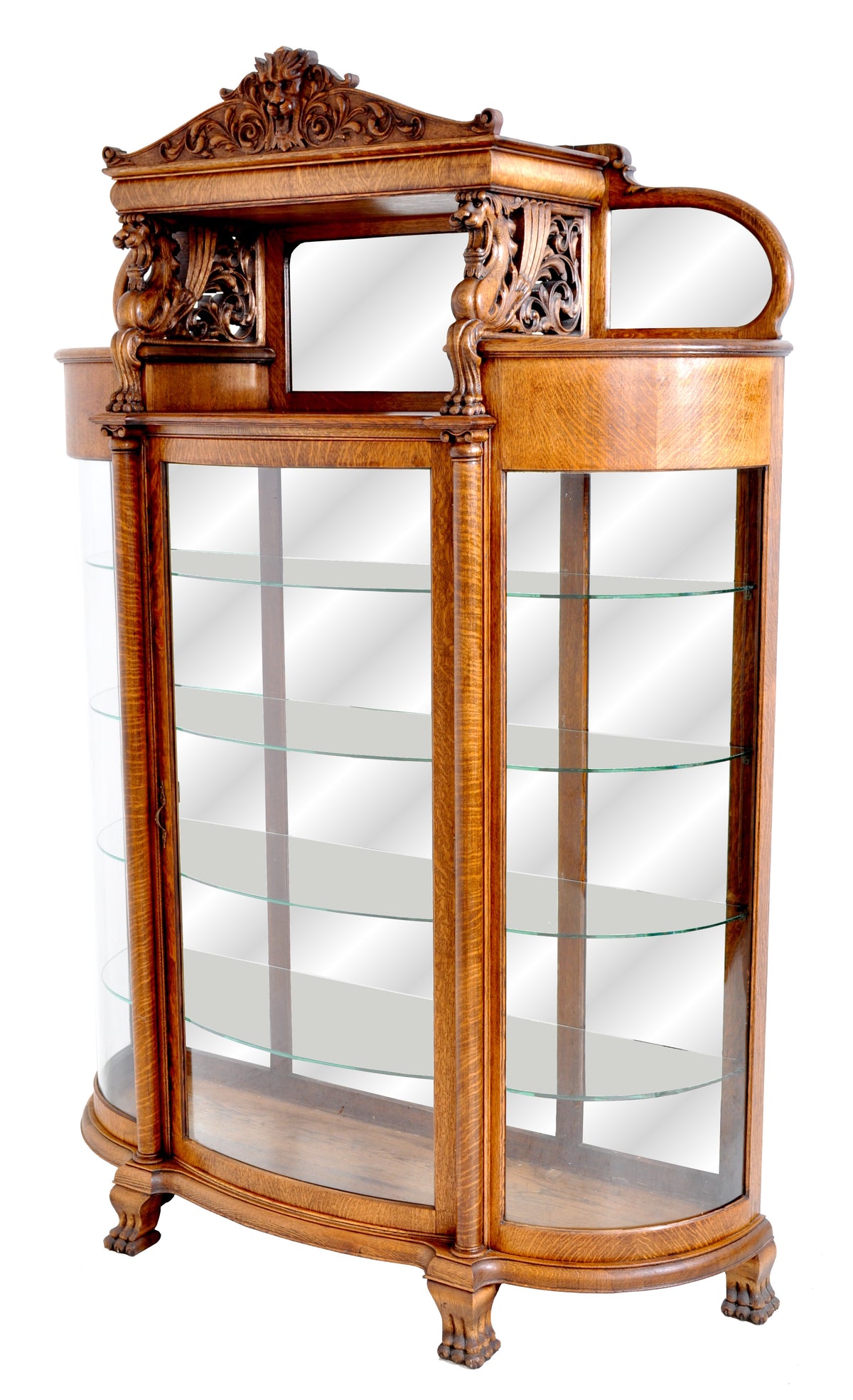 Antique American R. J. Horner Carved Oak Winged Griffin China Hutch / Cabinet, circa 1890