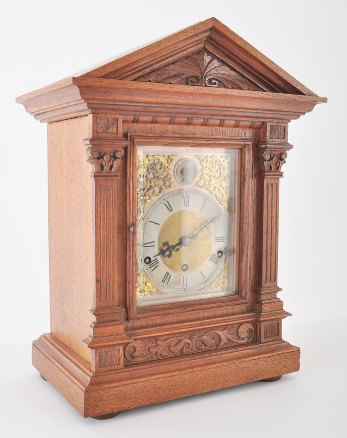 Antique German Oak Case 8-Day Westminster Chime Mantel Clock by Kienzle Uhren, circa 1900