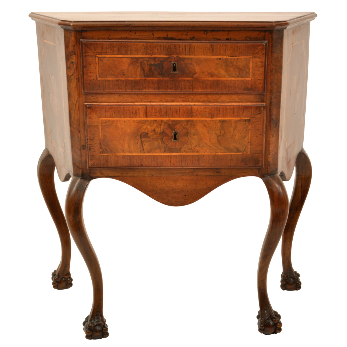 Pair of Antique Italian Inlaid Walnut Baroque Commodes / Chests / Stands / Tables, circa 1750