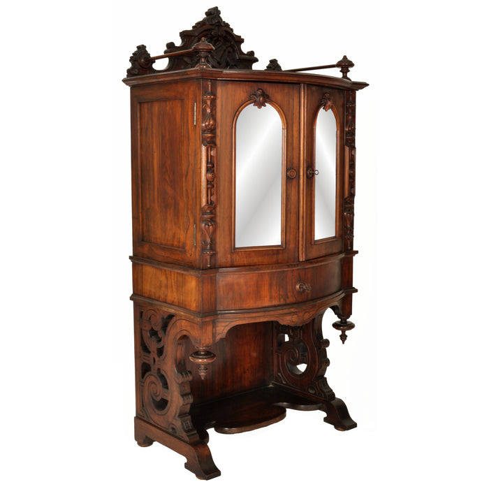 Antique American Renaissance Revival Carved Rosewood Music Cabinet, circa 1870