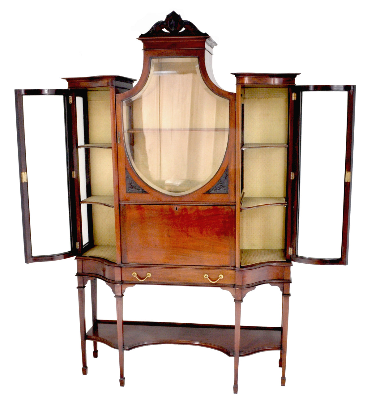 Antique Edwardian Hepplewhite Revival Mahogany Secretary Desk/China Cabinet/Hutch, Circa 1890