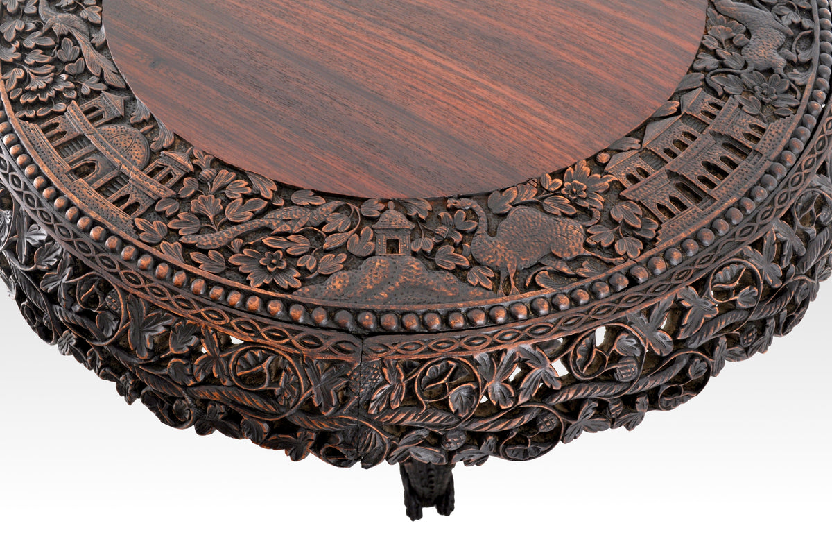 Antique 19th Century Anglo-Indian Carved Rosewood Tilt-Top Table, Circa 1870